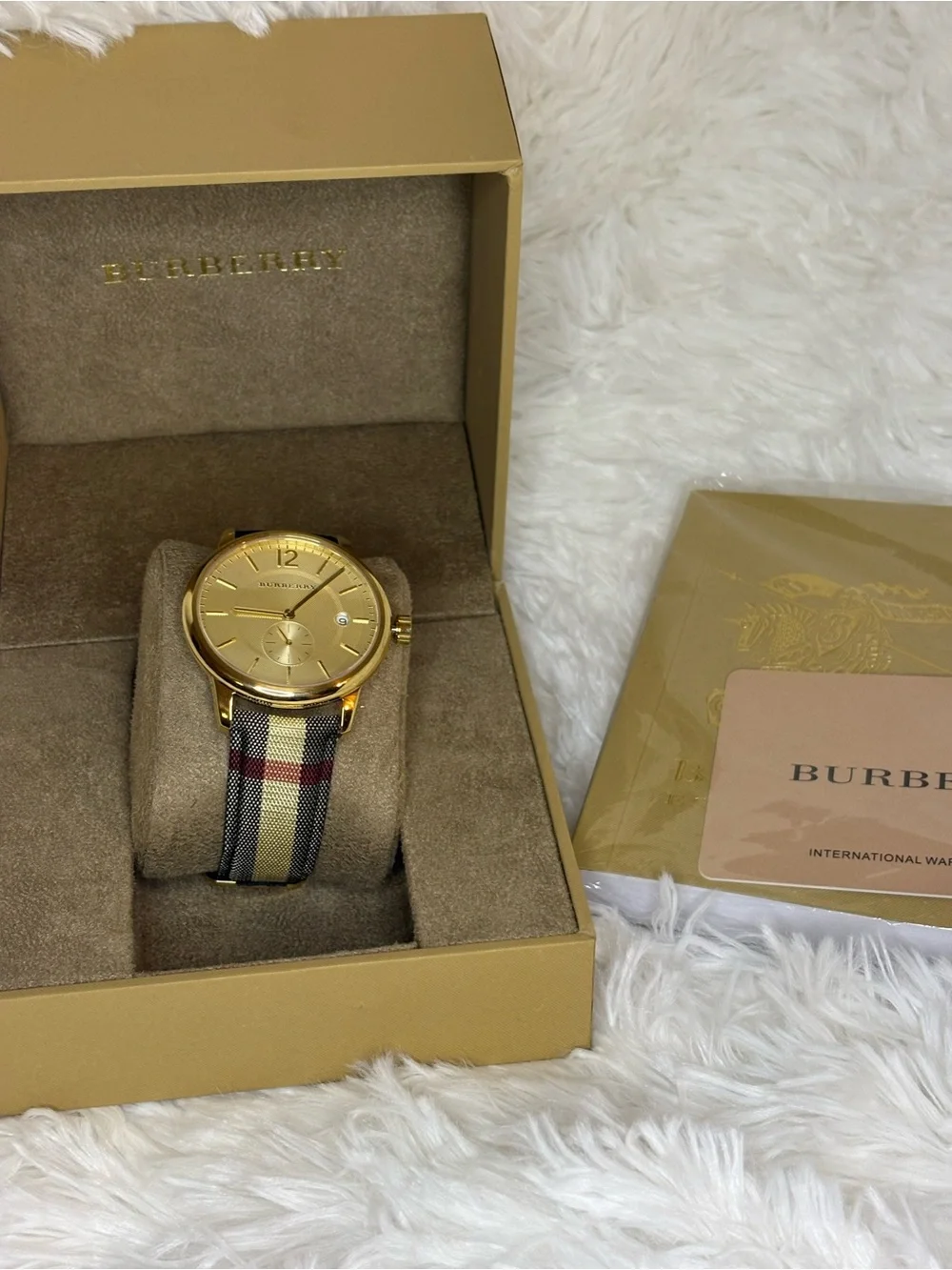 Burberry Gold Dial Watch with Signature Check Strap